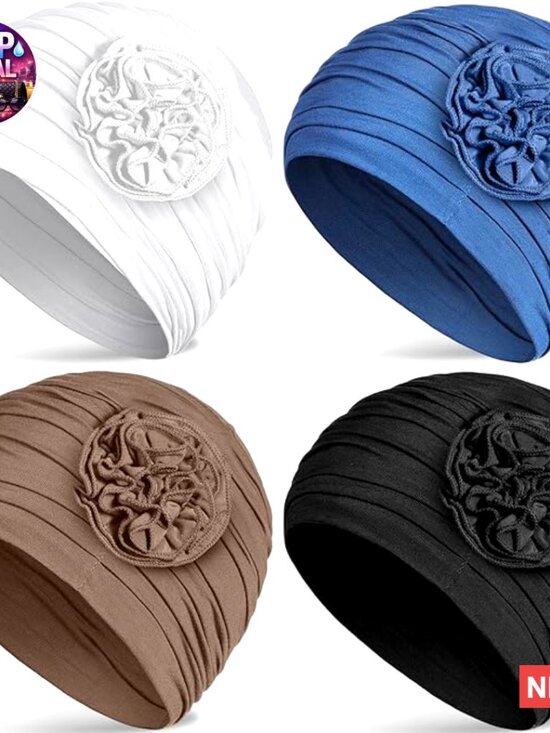 Cotton Spandex Chemo Headwear Set of 4 Beanies Elastic Hair Wraps main image 7